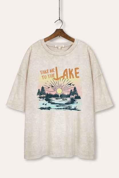 Take Me To The Lake Graphic Mineral Wash Oversized Tee