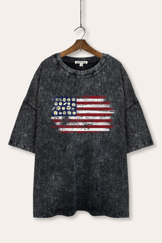 usa flower-star flag mineral wash oversized graphic tee
