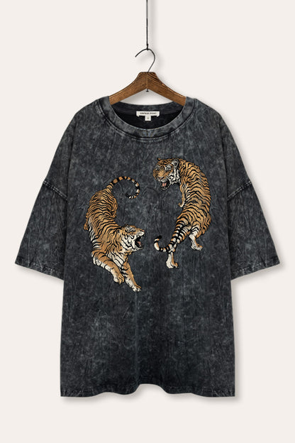 Fighting Tigers Graphic Mineral Wash Oversized Tee