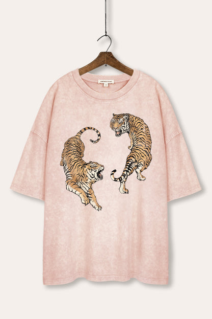 Fighting Tigers Graphic Mineral Wash Oversized Tee