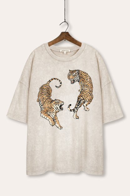 Fighting Tigers Graphic Mineral Wash Oversized Tee
