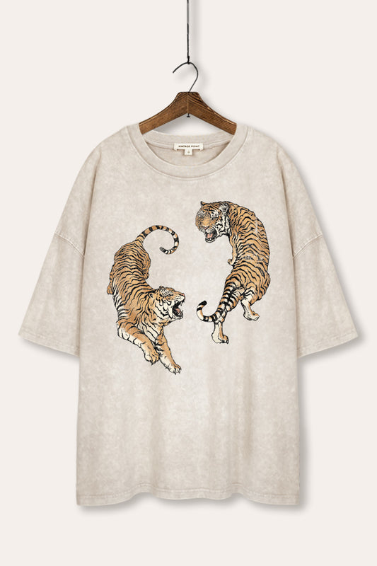 Fighting Tigers Graphic Mineral Wash Oversized Tee