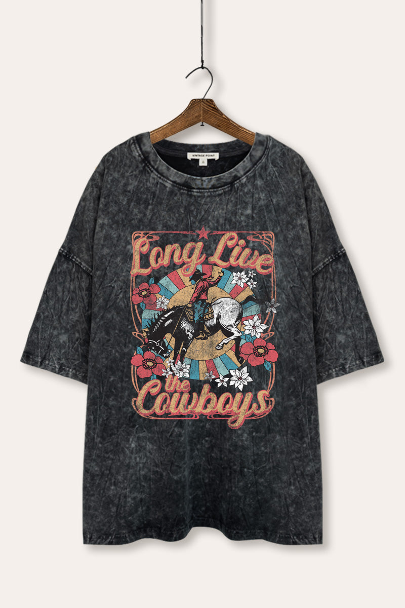 "long live the cowboys" oversized mineral wash graphic tee