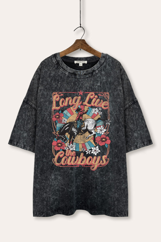 "long live the cowboys" oversized mineral wash graphic tee