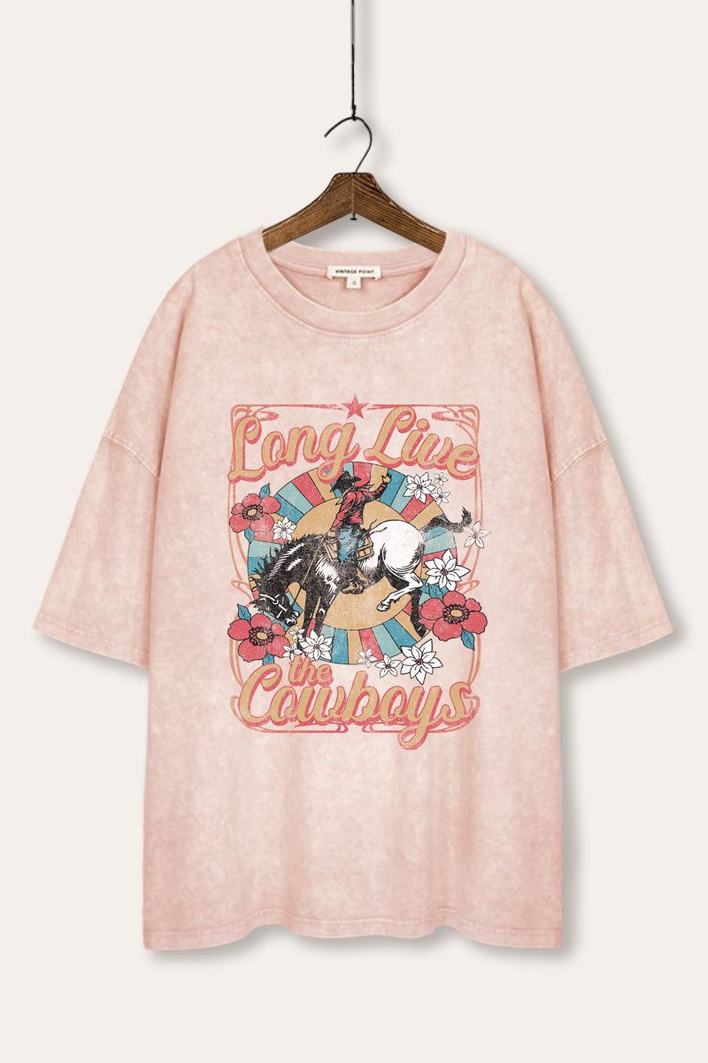 "long live the cowboys" oversized mineral wash graphic tee