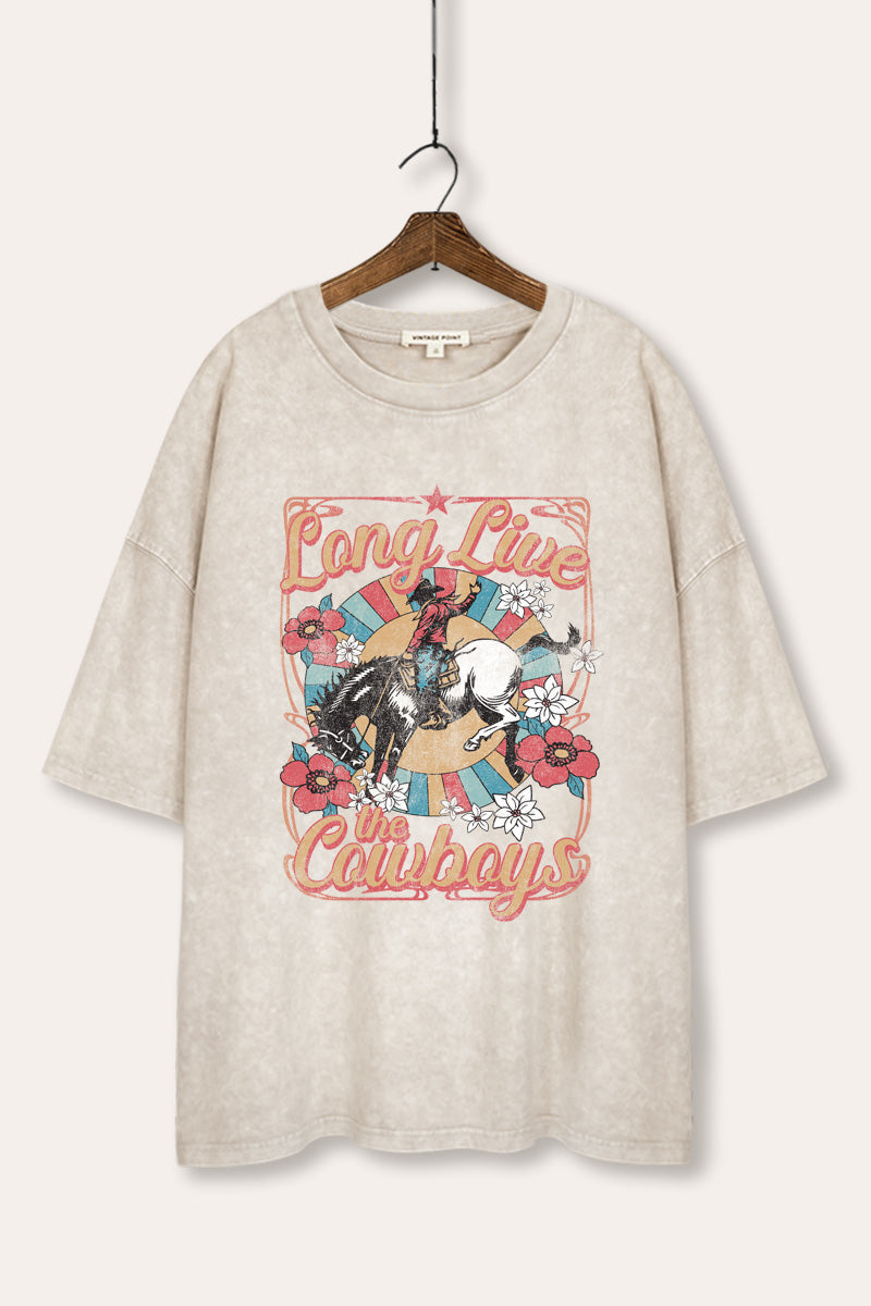 "long live the cowboys" oversized mineral wash graphic tee