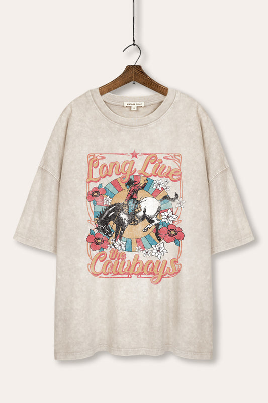 "long live the cowboys" oversized mineral wash graphic tee