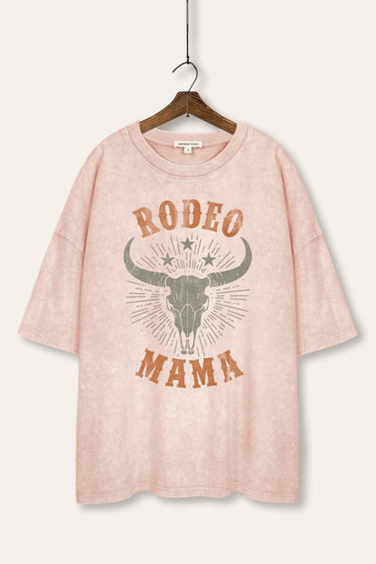 Rodeo Mama Western Skull Graphic Mineral Wash Oversized Tee