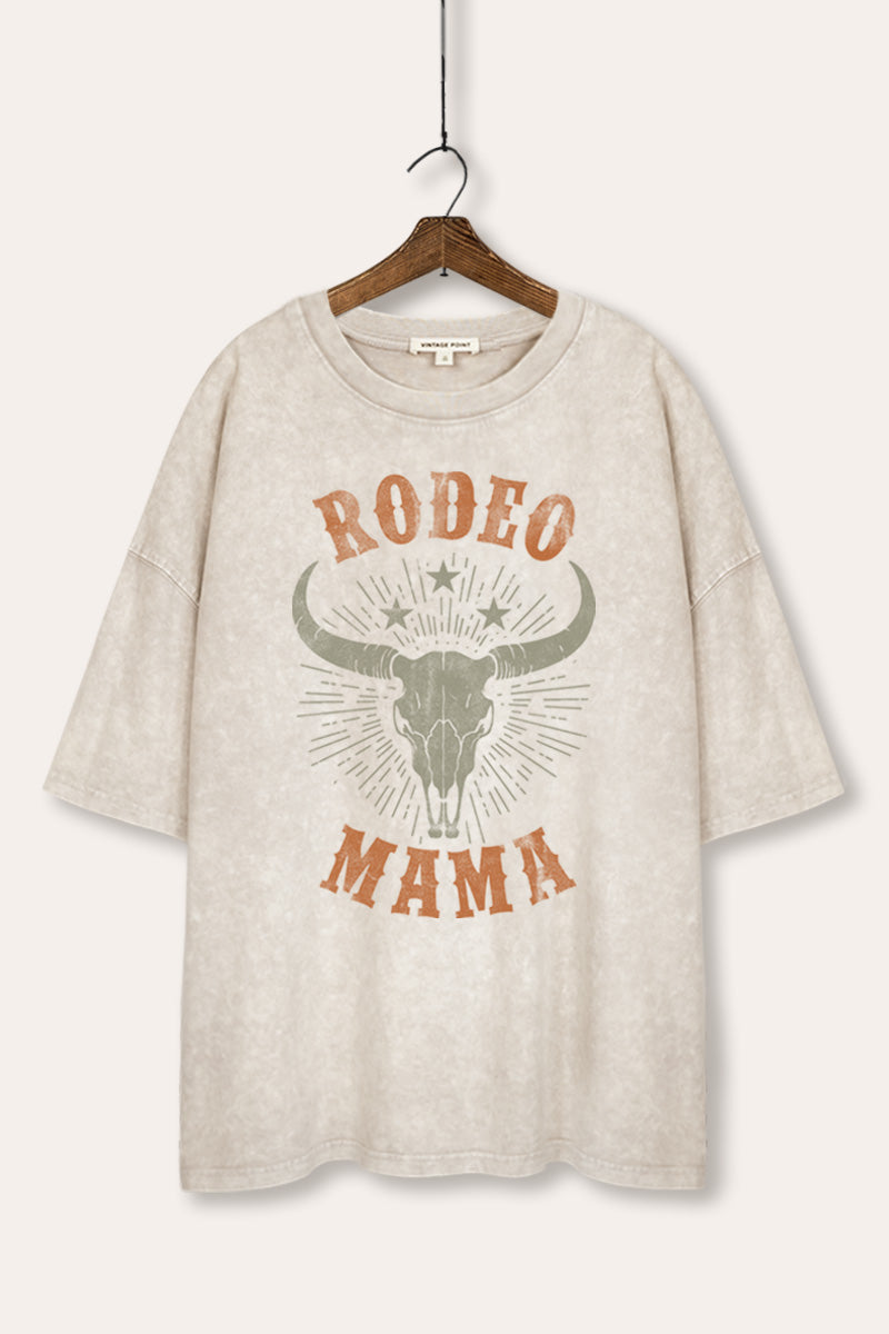 "rodeo mama" cow skull oversized mineral wash western graphic tee
