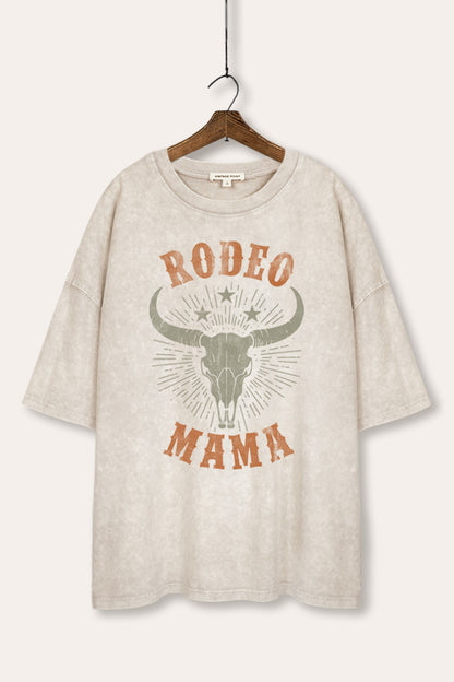 Rodeo Mama Western Skull Graphic Mineral Wash Oversized Tee