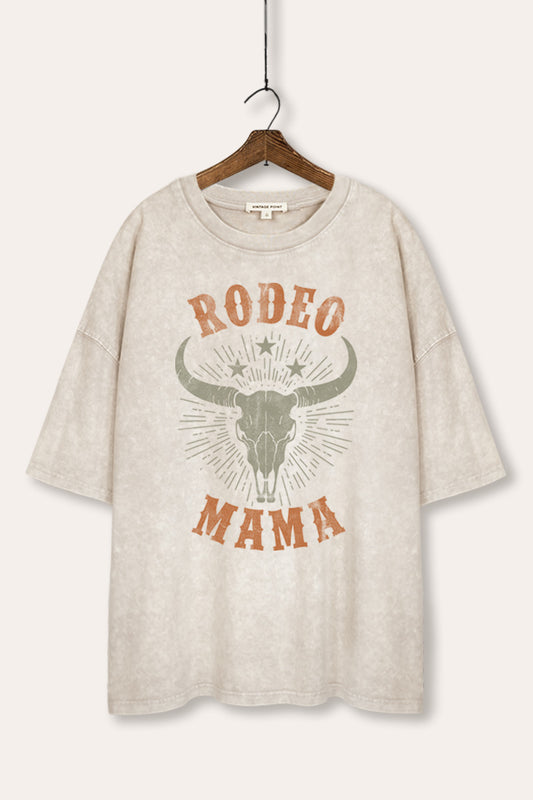 "rodeo mama" cow skull oversized mineral wash western graphic tee