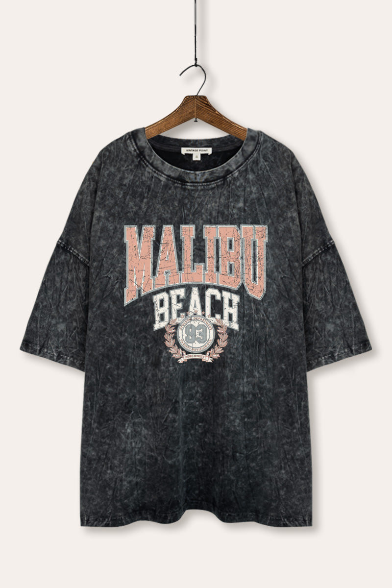"malibu beach" oversized mineral wash graphic tee
