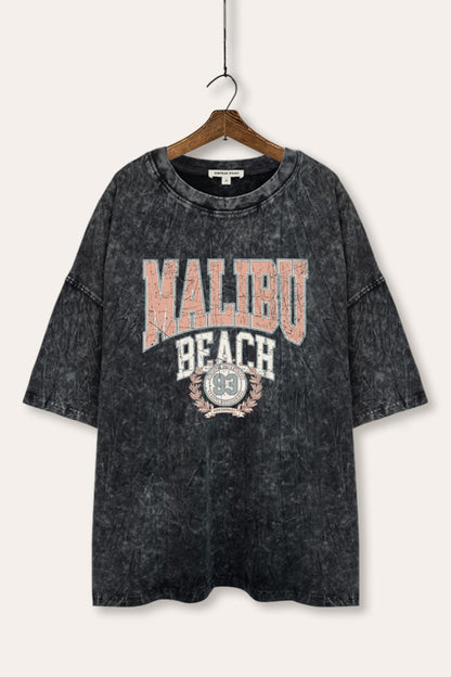Malibu Beach Collegiate Graphic Mineral Wash Oversized Tee