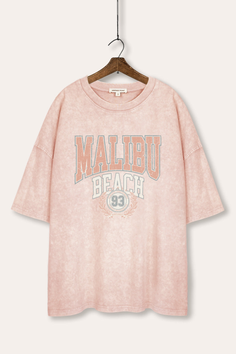 "malibu beach" oversized mineral wash graphic tee