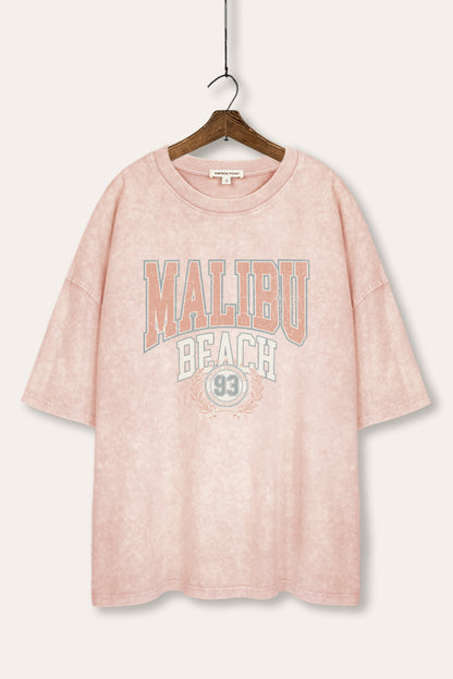 Malibu Beach Collegiate Graphic Mineral Wash Oversized Tee