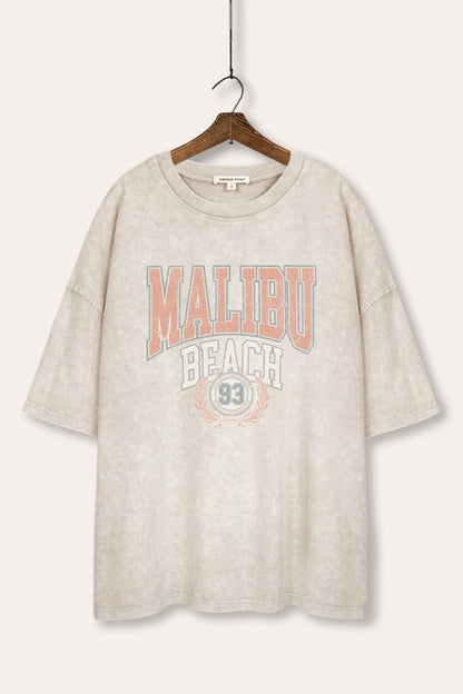 Malibu Beach Collegiate Graphic Mineral Wash Oversized Tee