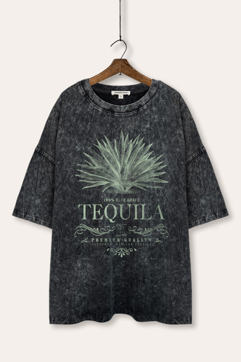 "tequila" agave plant graphic oversized mineral wash tee