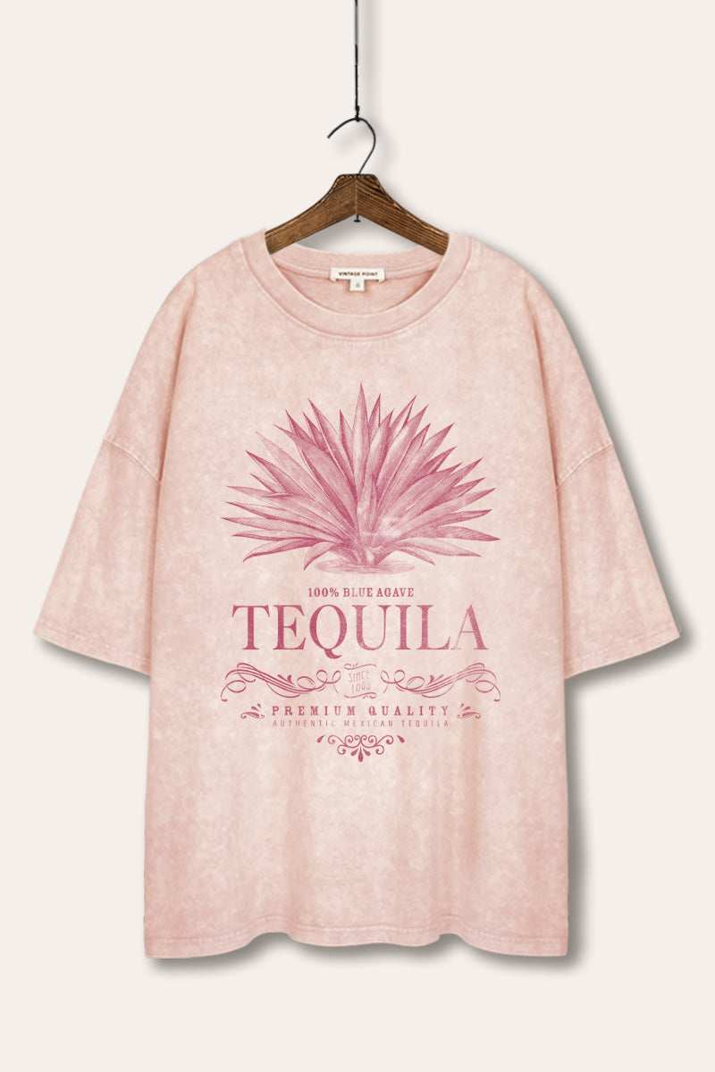 "tequila" agave plant graphic oversized mineral wash tee
