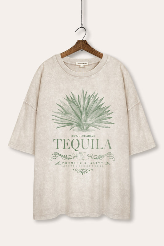 Tequila Agave Graphic Mineral Wash Oversized Tee
