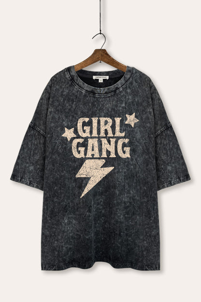 Girl Gang Lightning & Stars Graphic Mineral Wash Oversized Tee