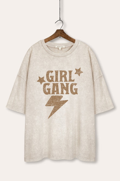 Girl Gang Lightning & Stars Graphic Mineral Wash Oversized Tee