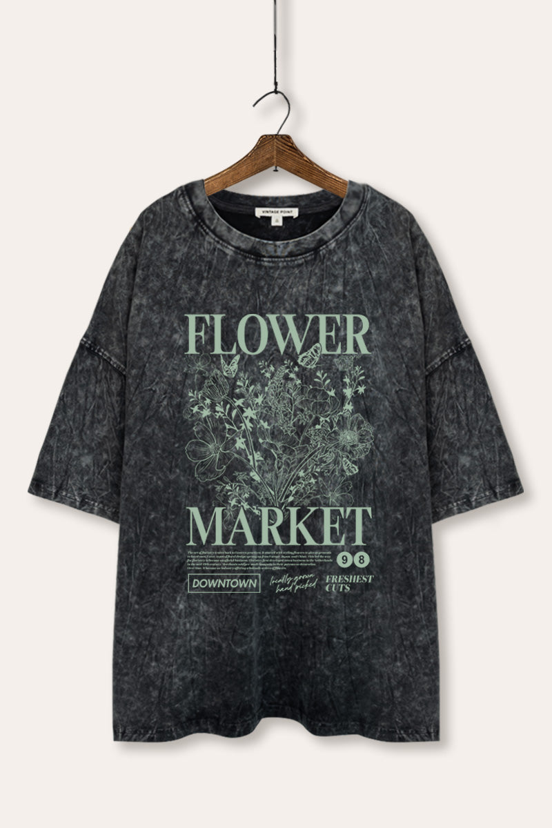 "flower market" bouquet oversized mineral wash graphic tee