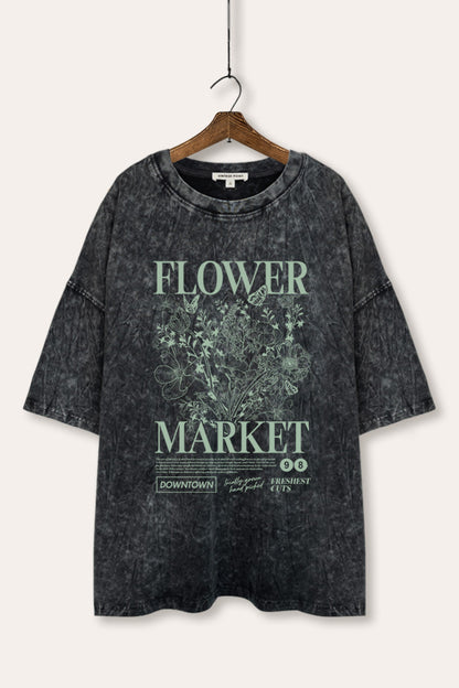 Flower Market Graphic Mineral Wash Oversized Tee