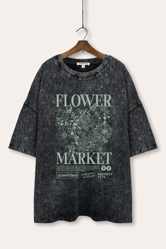 Flower Market Graphic Mineral Wash Oversized Tee