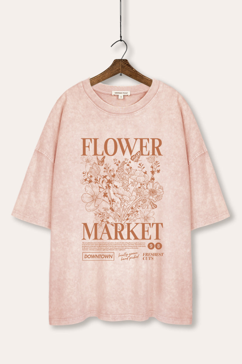 Flower Market Graphic Mineral Wash Oversized Tee