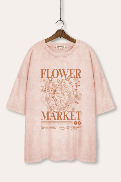 Flower Market Graphic Mineral Wash Oversized Tee
