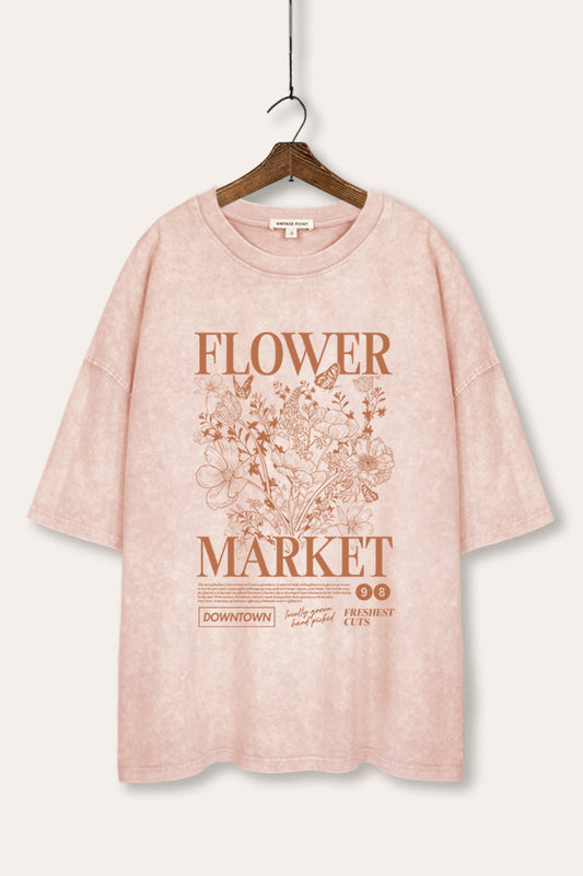 Flower Market Graphic Mineral Wash Oversized Tee
