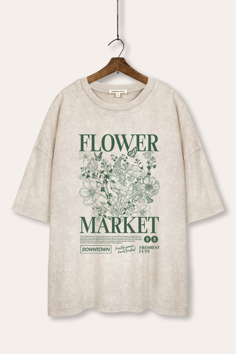 "flower market" bouquet oversized mineral wash graphic tee