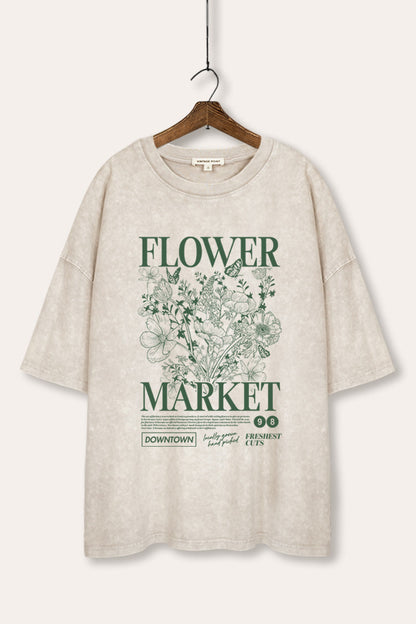 Flower Market Graphic Mineral Wash Oversized Tee