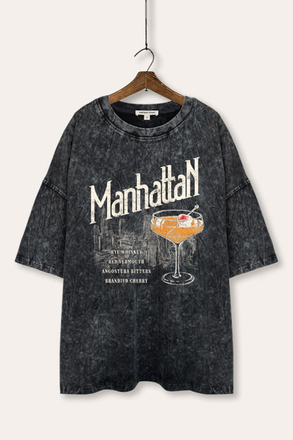 Manhattan Cocktail Graphic Mineral Wash Oversized Tee