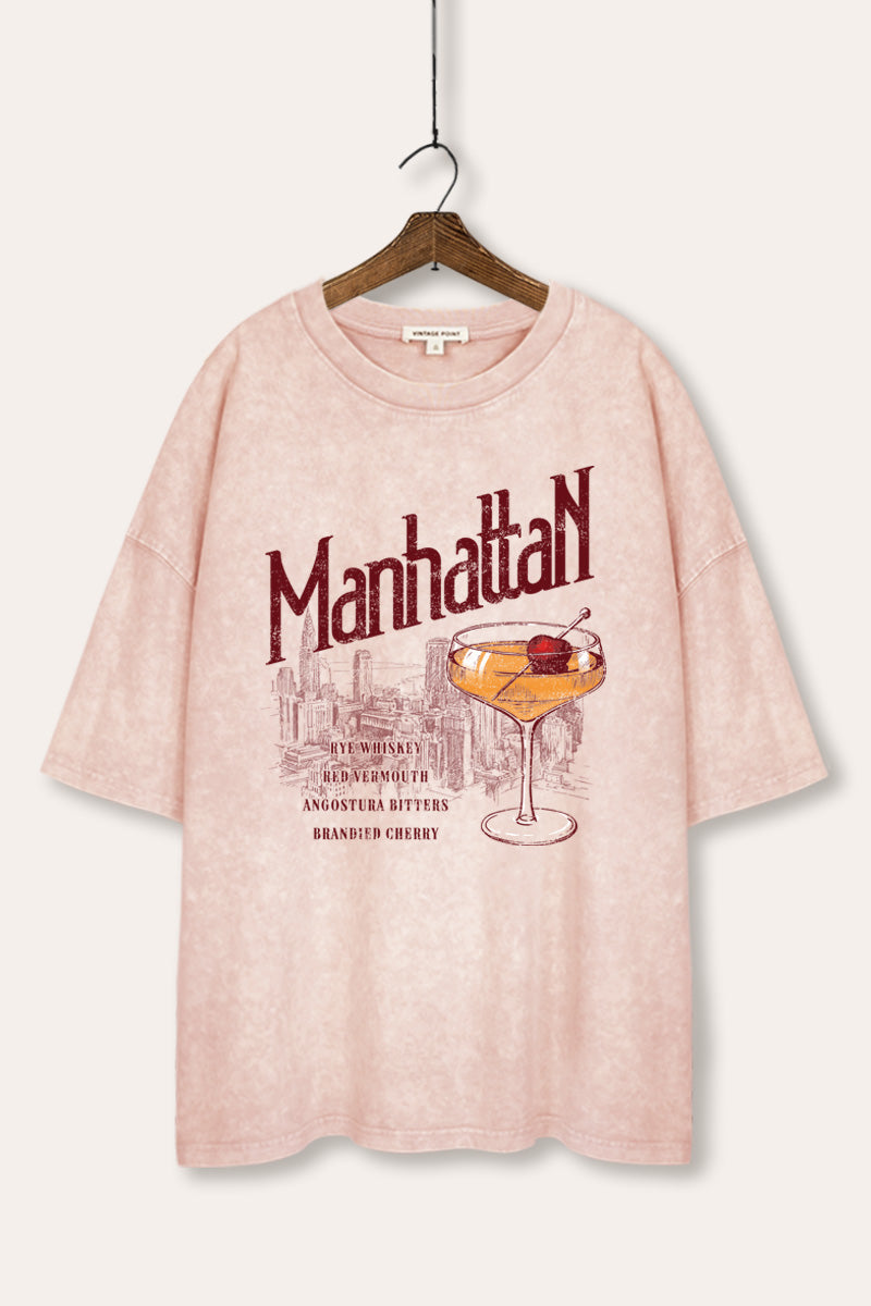 mineral wash oversized "manhattan cocktail" graphic tee