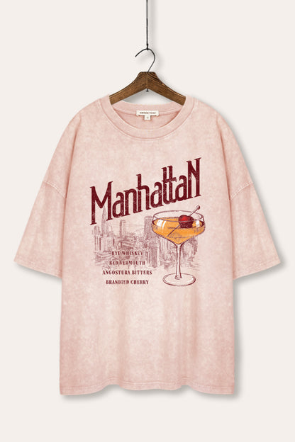 Manhattan Cocktail Graphic Mineral Wash Oversized Tee