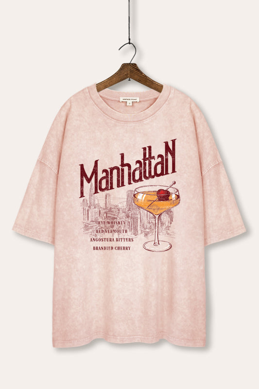 mineral wash oversized "manhattan cocktail" graphic tee