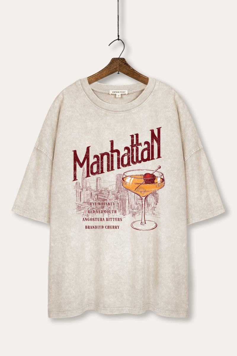 mineral wash oversized "manhattan cocktail" graphic tee