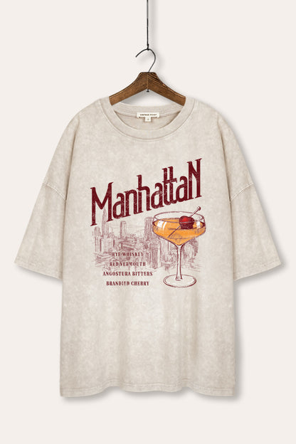Manhattan Cocktail Graphic Mineral Wash Oversized Tee