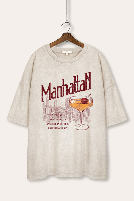 mineral wash oversized "manhattan cocktail" graphic tee