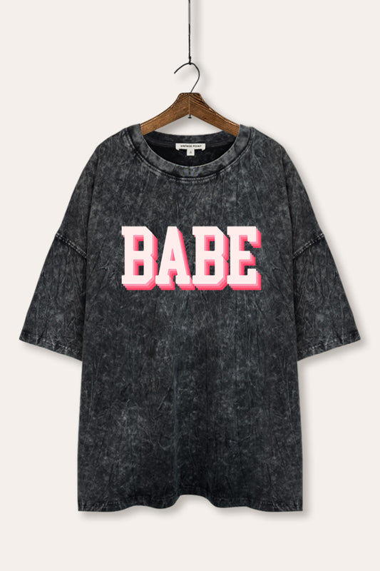 Babe Lettering Graphic Mineral Wash Oversized Tee