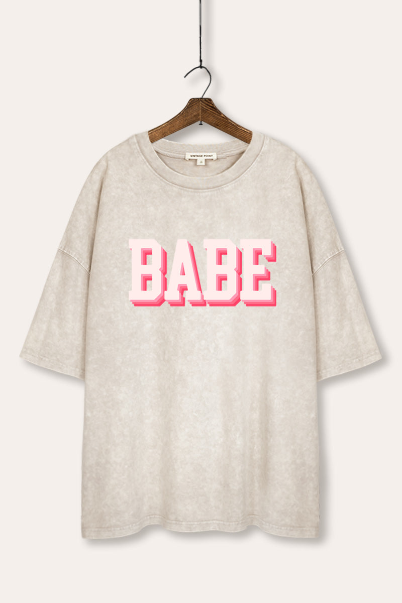 Babe Lettering Graphic Mineral Wash Oversized Tee