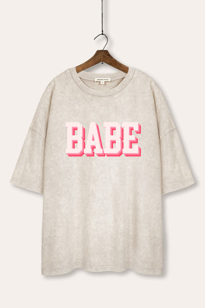 Babe Lettering Graphic Mineral Wash Oversized Tee