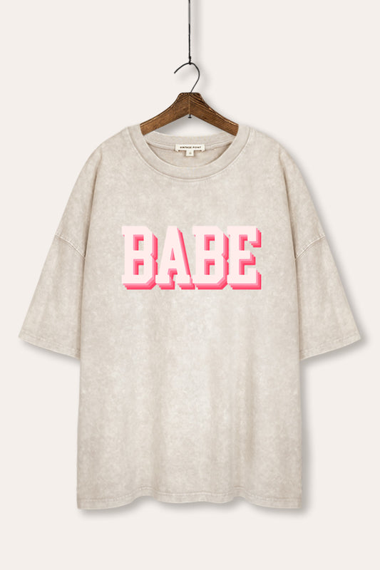 Babe Lettering Graphic Mineral Wash Oversized Tee