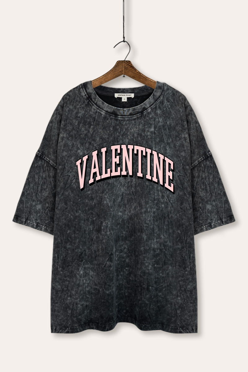 Valentine Collegiate Typography Mineral Wash Oversized Tee