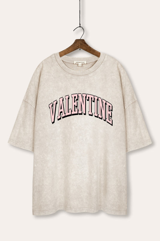 Valentine Collegiate Typography Mineral Wash Oversized Tee