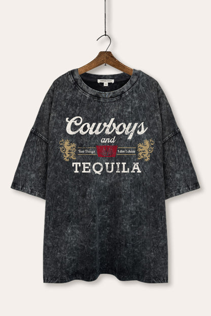 Cowboys & Tequila Graphic Mineral Wash Oversized Tee