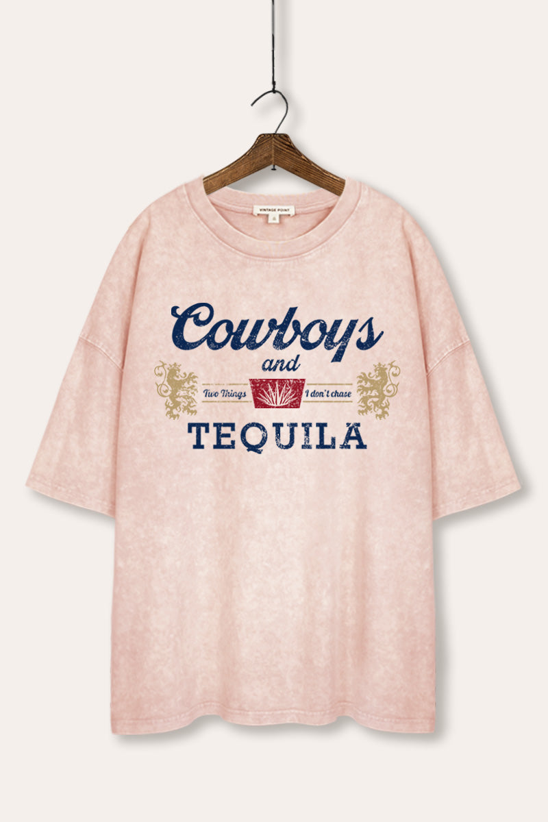 "cowboys & tequila" graphic mineral wash oversized tee