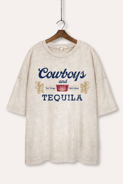 Cowboys & Tequila Graphic Mineral Wash Oversized Tee
