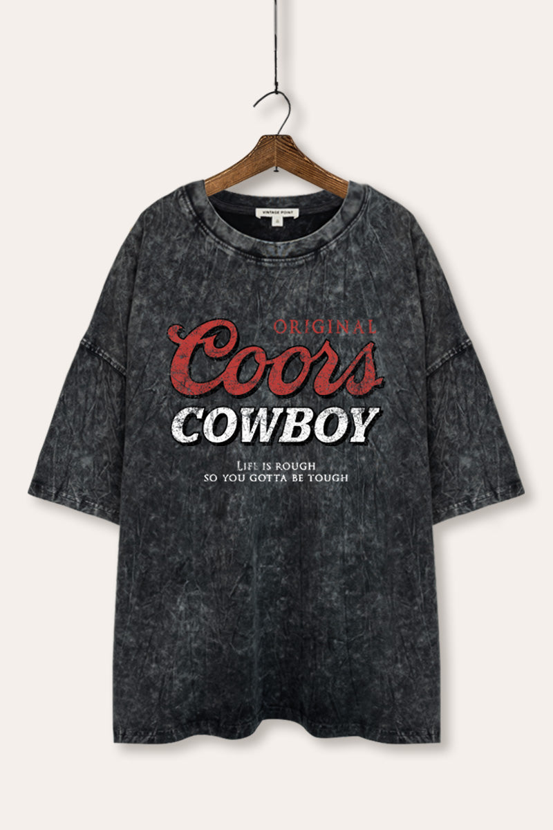 "coors cowboy" graphic oversized mineral wash tee